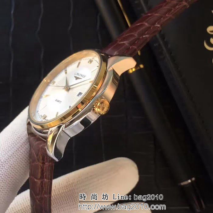 LONGINES浪琴 精鋼表殼 真皮錶帶 休閒商務男士腕表  WSS1572
